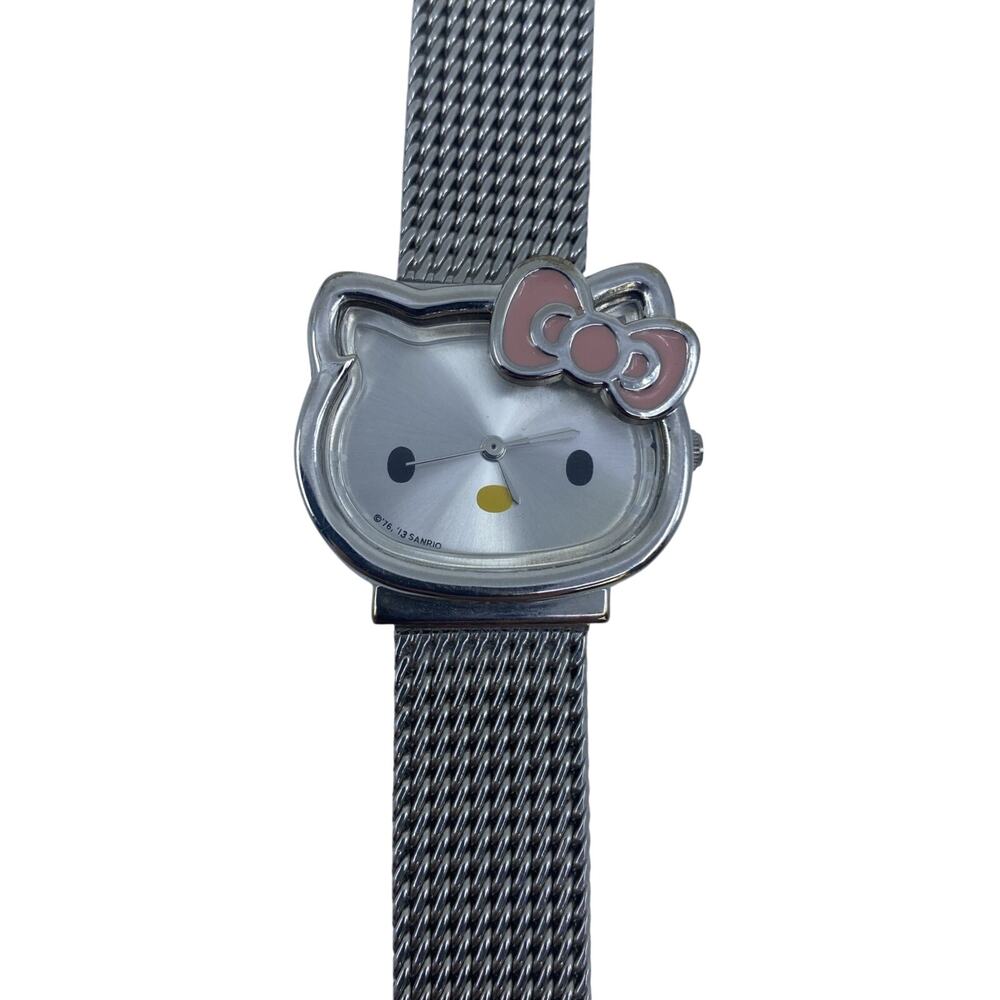 Hello Kitty Sanrio Quartz Watch Women Silver Mesh Band Japan Analog Works